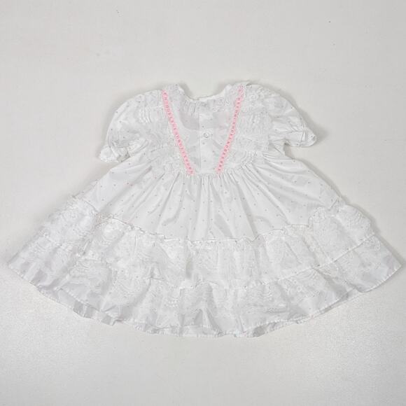 Vintage Mothercare Dress Girls Size 18m White Polka Dot Frilly Party Lace - Picture 4 of 5